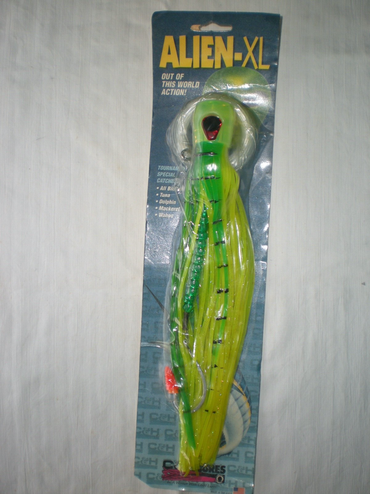 Alien-Xl C & H Trolling Lure 11 Inch Green Yellow Dolphin Rigged New Condition  