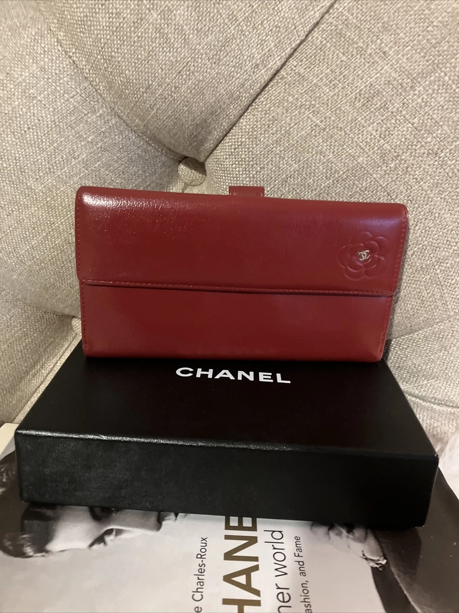 Authentic Chanel Purse Long Wallet Clutch butterfly Camellia Red Chic  Piece!!🌸