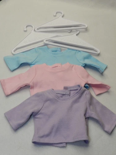 Lot of 3 American Girl Doll Shirts & 3 Hangers