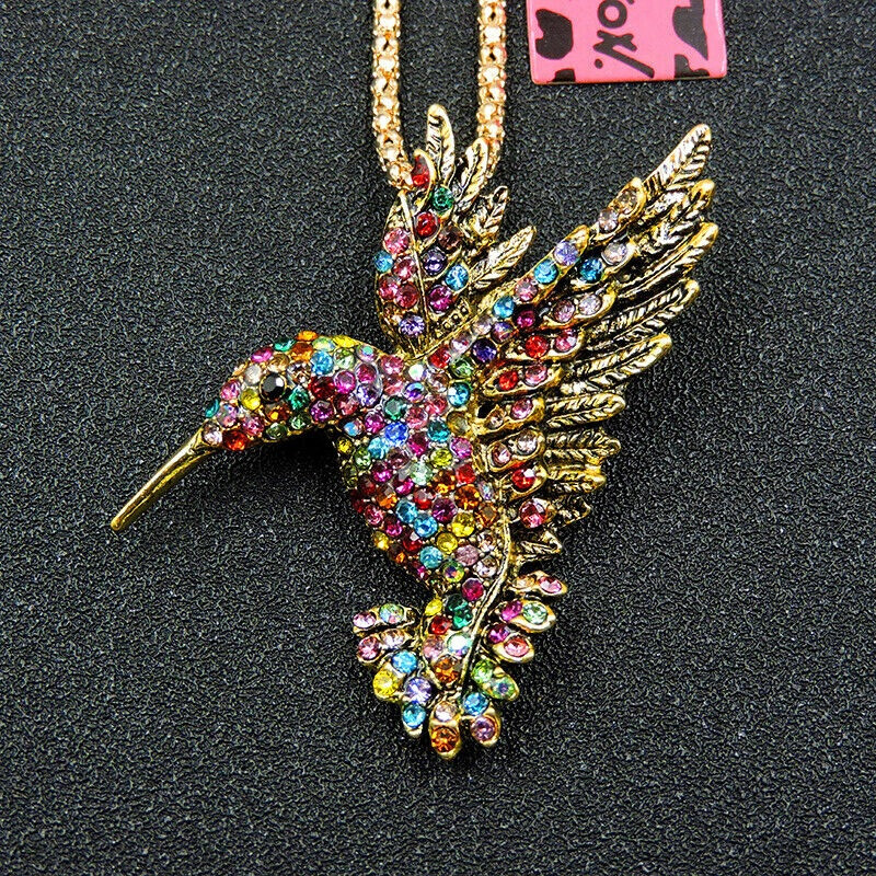 Rosa Kolibri Kette Brosche Swarovski Elements Broche Colibri (Neuf avec
