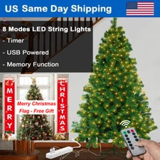 7ft 1000 tips Green Christmas Tree w/ 100ft USB LED String Lights Remote Timmer