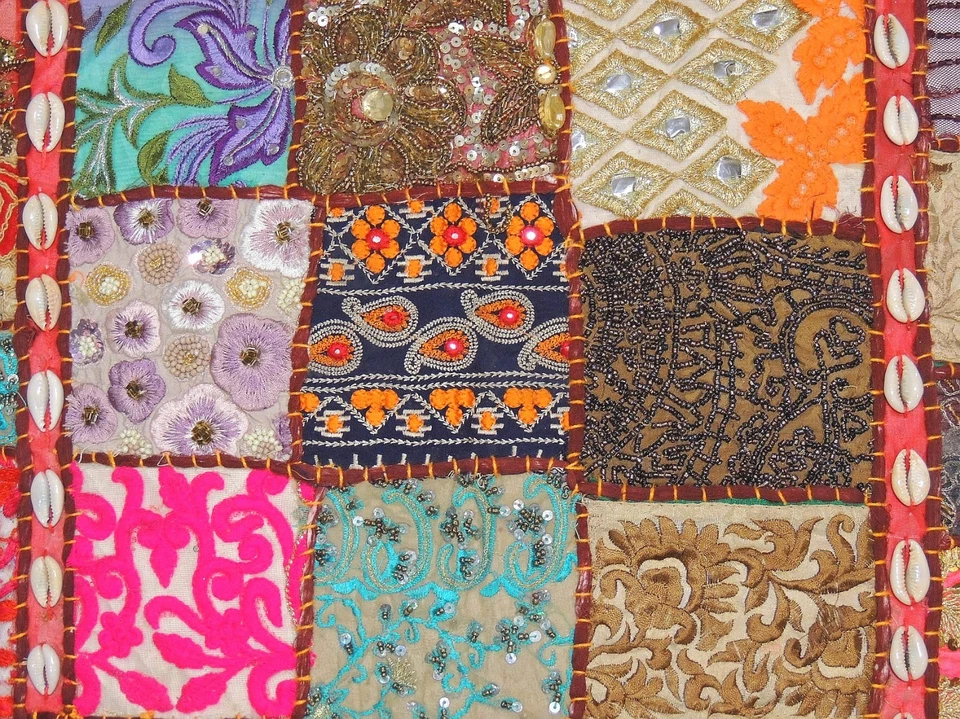 Funda de almohada de piso con cuentas decorativa boho retazos étnicos grande euro farsa 26" Foto 2 de 4