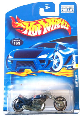 2001 Hot Wheels BLAST LANE Motorcycle #169 Blue Card Die-Cast