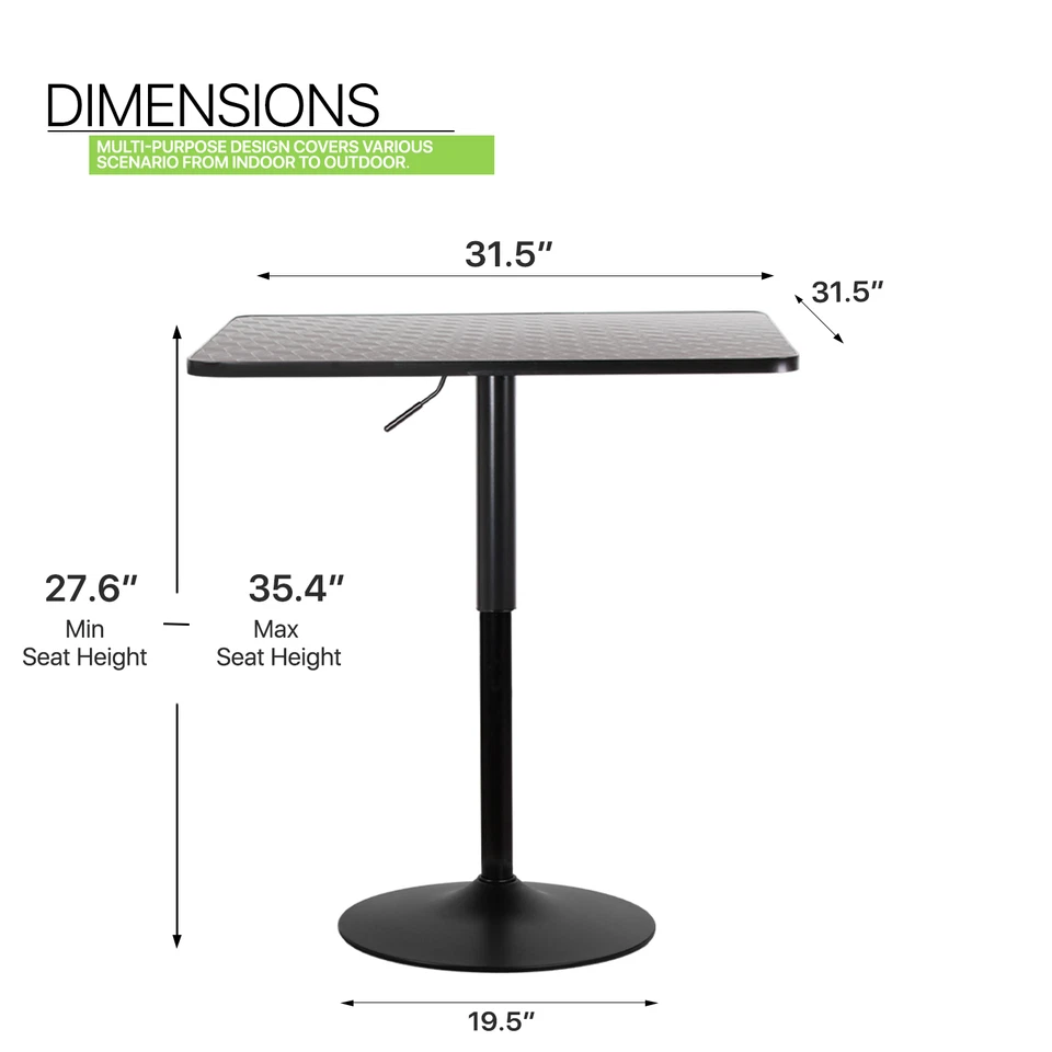 Silver Rectangular Pub Bar Table Kitchen Adjustable Height Tabletop Chrome Base - Image 3 of 4