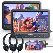  2X10.5" Screen Car DVD Player 5-Hour Rechargeable Battery HDMI Input USB AV OUT