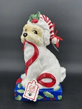 NWT Heather Goldminc Blue Sky Ceramic Christmas Goliday Decor Maltese Dog Puppy