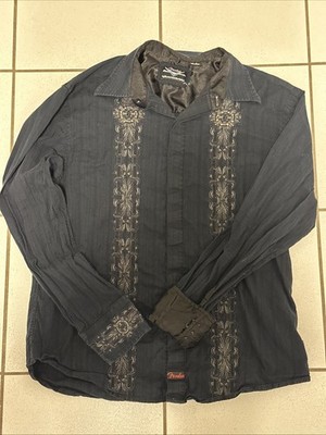 Fender By Rock &Roll Religion Black Button Down Embroidered Shirt XL