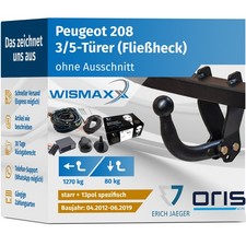 ANHÄNGERKUPPLUNG für Peugeot 208 12-19 starr ORIS +13pol E-Satz Erich J