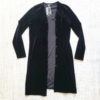 Vintage NWT DKNY Womens L Black Velvet Cardigan Duster Long Button-up Shirt