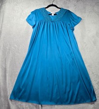Shadowline Nightgown Medium Blue Nylon Vintage Gown Dress Retro Lace Light