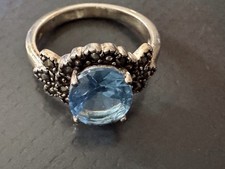 Silver London Blue Topaz Marcasite Vintage Ring