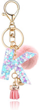 Resin Alphabet Initial Letter Keychain Keyring for Women Purse Handbags With Fur