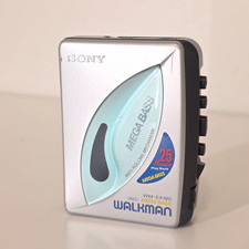 SONY Walkman WM-EX190 Cassette Player  Clip Silver Teal Mega Bass WORKS READ 