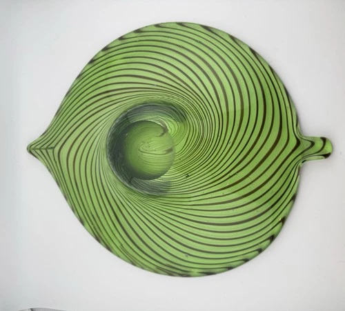 Vintage Murano Style Art Glass Bowl Leaf Shape Freeform Mid Century