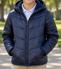Abercrombie Kids Girls Puffer Jacket Navy Hooded Coat Size 13/14