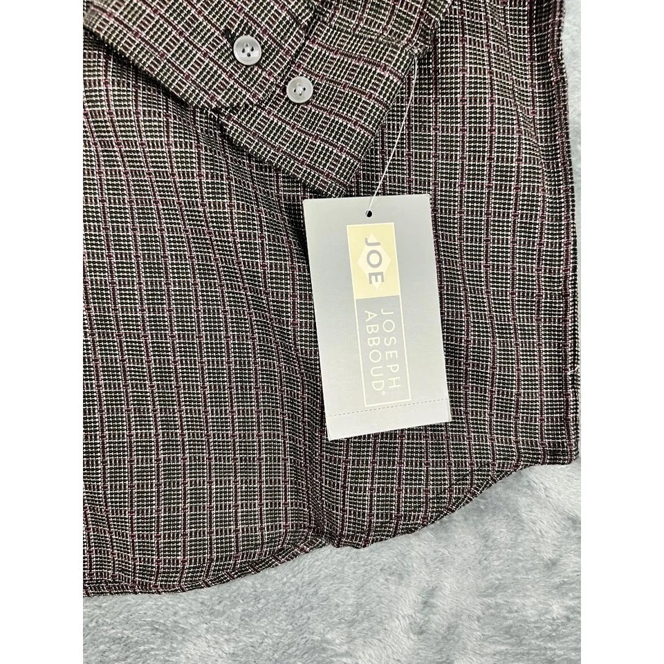 Camisa de vestir Joseph Abboud marrón estampado geométrico manga larga grande nueva con etiquetas * Foto 4 de 4