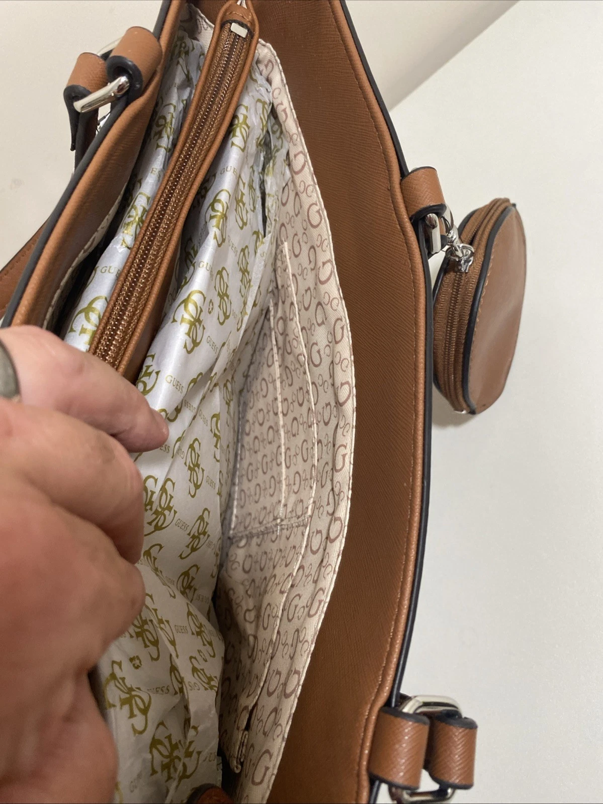 Guess Los Angeles Tote Bag Borsetta con Portamonete Staccabile Marrone Cognac