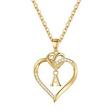 Turandoss Gold Zircon Heart Initial Necklace for Women Girls Birthday, 18 2.5In