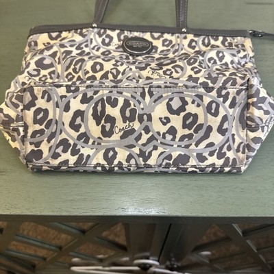 Authentic Coach F17973 Gray Ocelot Nylon Tote Bag Purse Leopard