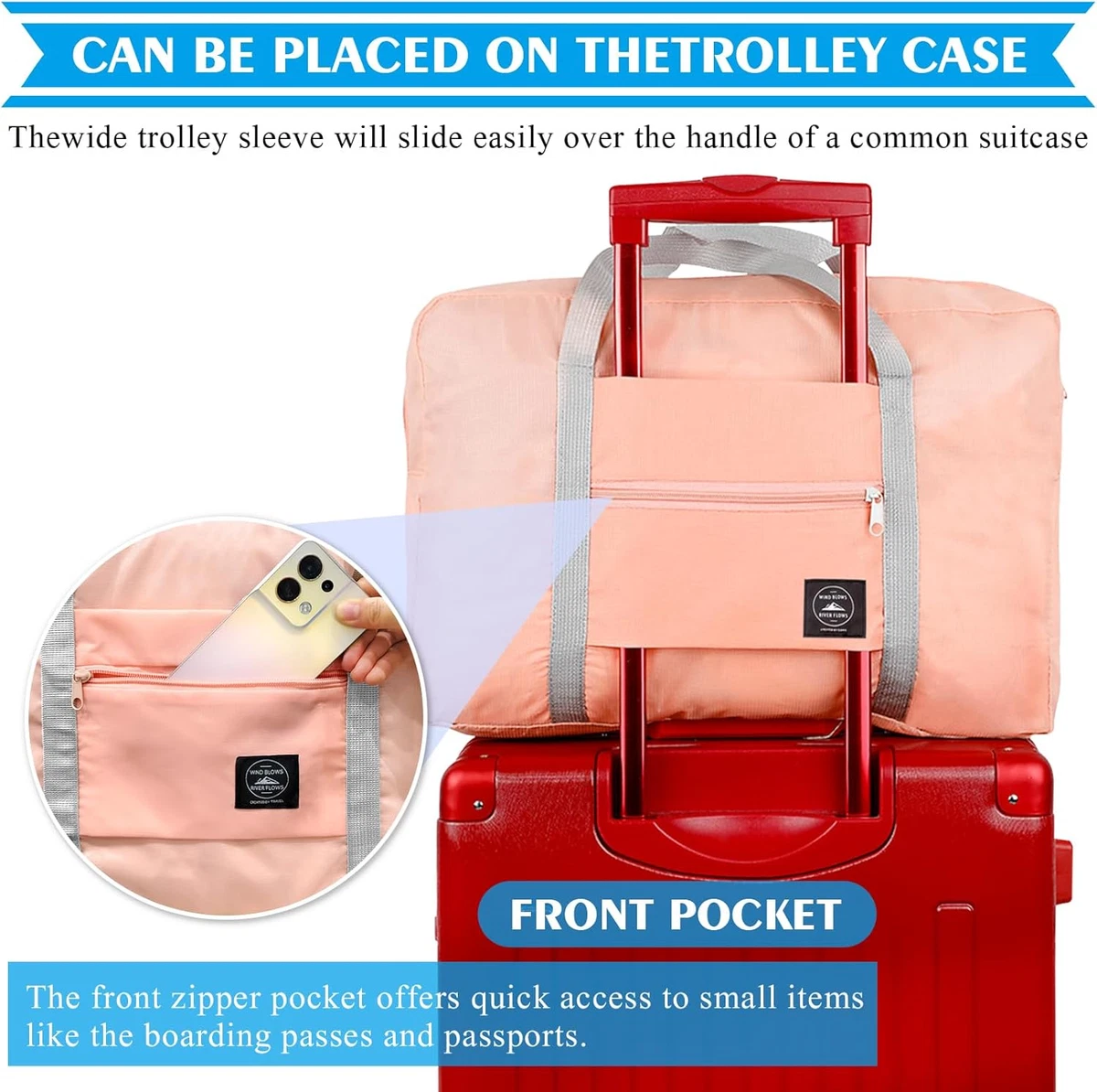 2PCS Foldable Travel Bag Luggage Storage for Sports Gym Water Resistant Nylon Ca