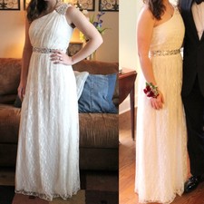 Fairy Greek Goddess Ivory Lace Gown Size 5 One shoulder rhinestones prom formal