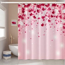 36x72 Inch Happy Valentine's Day Themed Shower Curtain Romantic Red Falling H...