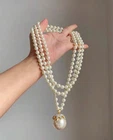 Chunky White Faux Baroque Pearl Layered Necklace Beaded Statement Beads