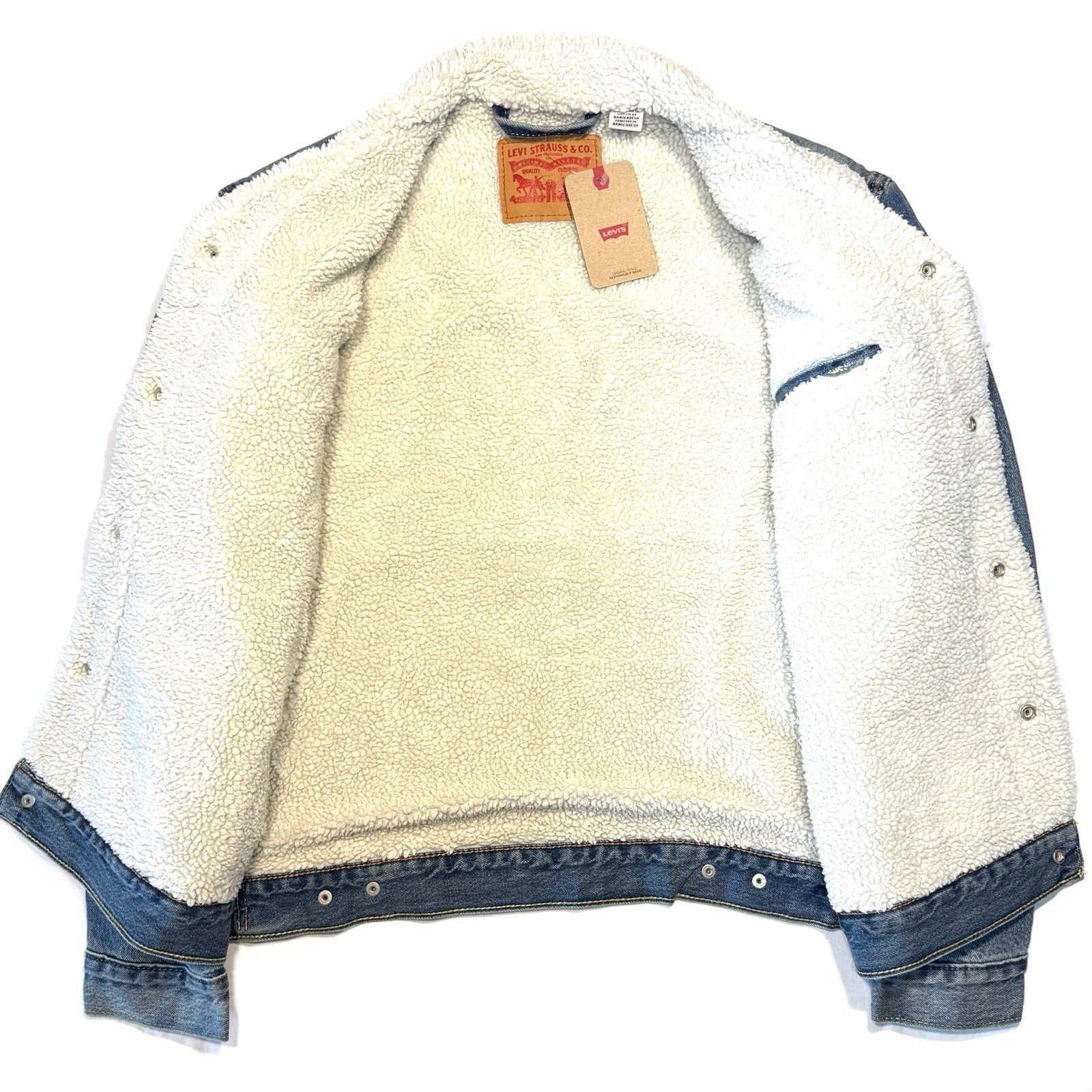 LEVIS Mens Recycled Sherpa Jacket Denim Jean Trucker Jacket Light Blue