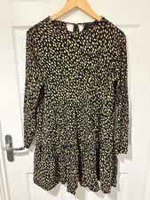 New Look Black And Tan Spotted Dress Size 14