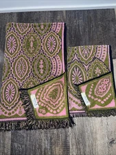 Vintage Martex Bath Towel Hand Towel Lot Fringe USA Pink Green Bathroom Pepperel