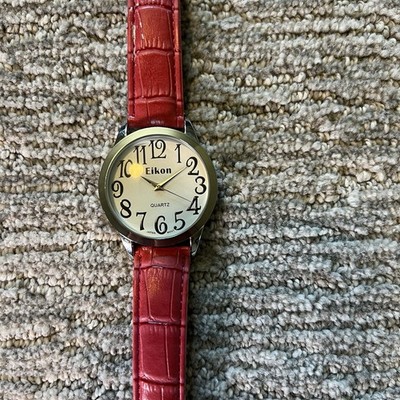 Eikon Quartz Large Round White Dial Bold Arabic Numeral Pink Leather