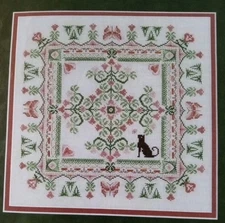 Cross Stitch "DONNA'S GARDEN" pattern ~ specialty stitches, cat, dog, flowers