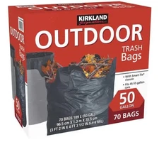 New Kirkland Signaturee Outdoor Trash Bags - 20% PCR 70 CT, 50 Gallon Heavy Duty