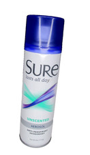 SURE Unscented Aerosol Spray Anti-Perspirant Deodorant 6 oz Lasts All Day