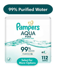 Pampers Aqua Pure Baby Wipes Unscented, 2-Pack, 112 Total Wipes