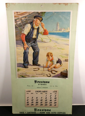 Vtg 1948 Firestone Tires Calendar Sedalia MO picture ''Gotcha, Gramp'' Sailor