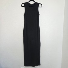 Quince Black Sleeveless Maxi Dress Jersey Knit Side Slits Pockets M