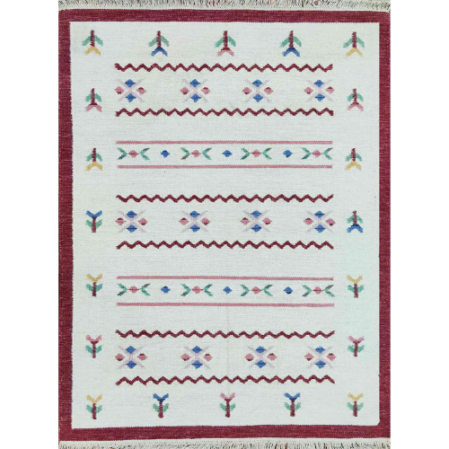 Kilim Rugs Border Handwoven Wool Kilim Rug – Multicolor Tribal Pattern & Maroon Border ...