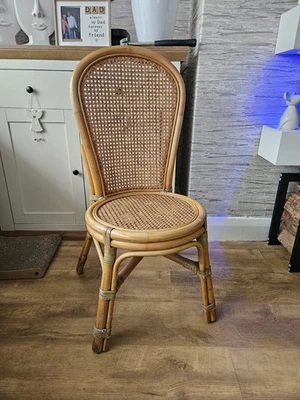 Restored Bamboo Rattan Side Chair w/ Large Wicker Fan Back and Seat - Image 1 of 4