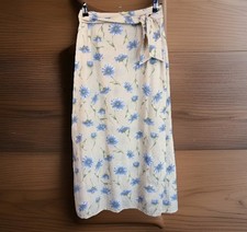 Vintage Long Skirt Floral 18W Elastic Tie Gingham Beige Blue Flowers Romantic