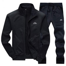 Men's 2 Piece Tracksuit Full Zip Running Jogging Sports Sweatsuits 03Black-XL