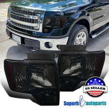 Fits 2009-2014 Ford F150 F-150 Headlights Head Lamps Smoke Pair Left+Right