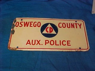 WWII Home Front OSWEGO County NY CIVIL DEFENSE Auxiilary Police LICENSE PLATE