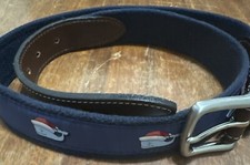Vineyard Vines Santa Whale Belt Boys 34 Blue Canvas Brown Leather Christmas Hat