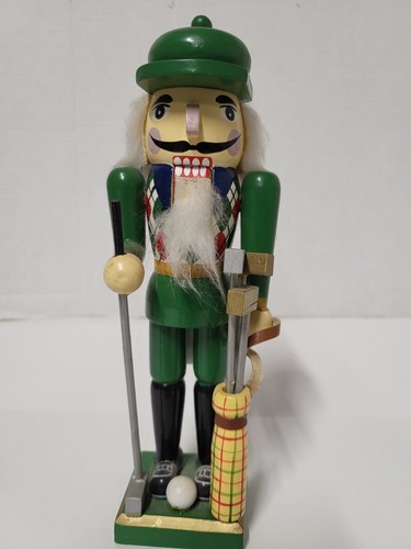 Vintage grün Holz Tartan kariert Golf Nussknacker mit Tasche Schläger & Ball