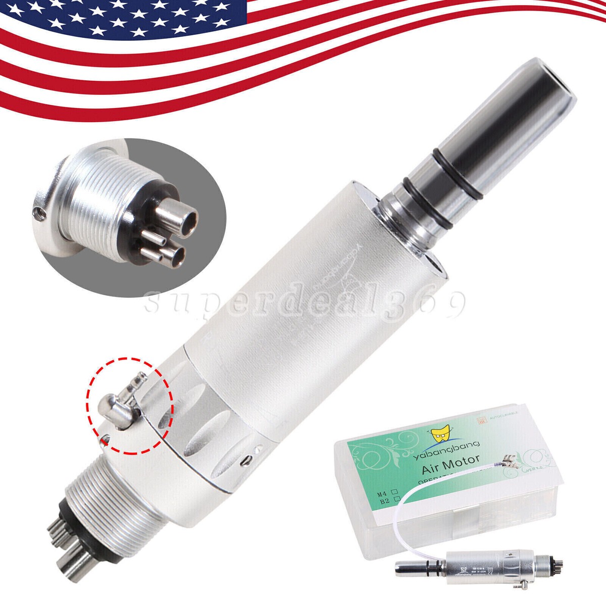 Dental Low-Speed Handpiece With Contra Angle & Straight Nosecone – E-Type 4-Hole Air Motor For Lab & Clinical Use