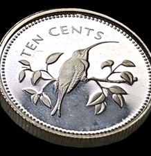 1974 BELIZE 10 Cents Silver PROOF COIN Long-Tailed Hermit Old Genuine # 1100