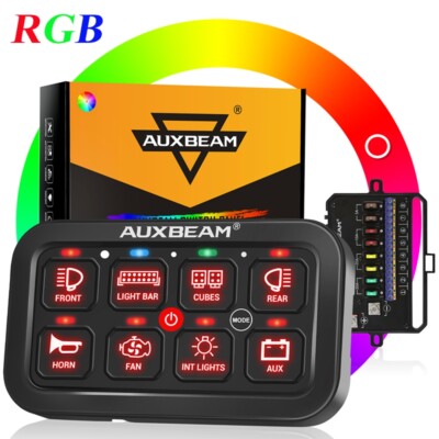 AUXBEAM New 12-24V RA80 RGB Switch Panel 8Gang Led On/Off Switch Panel Dimmable