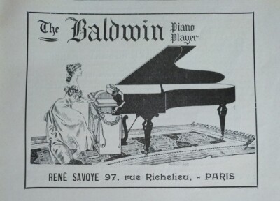 1908 Werbung Cembalo BALDWIN Piano Player Frau Pianistin Paris RAPEGNO.