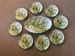 Antique Hand Painted Plates (8) and Platter